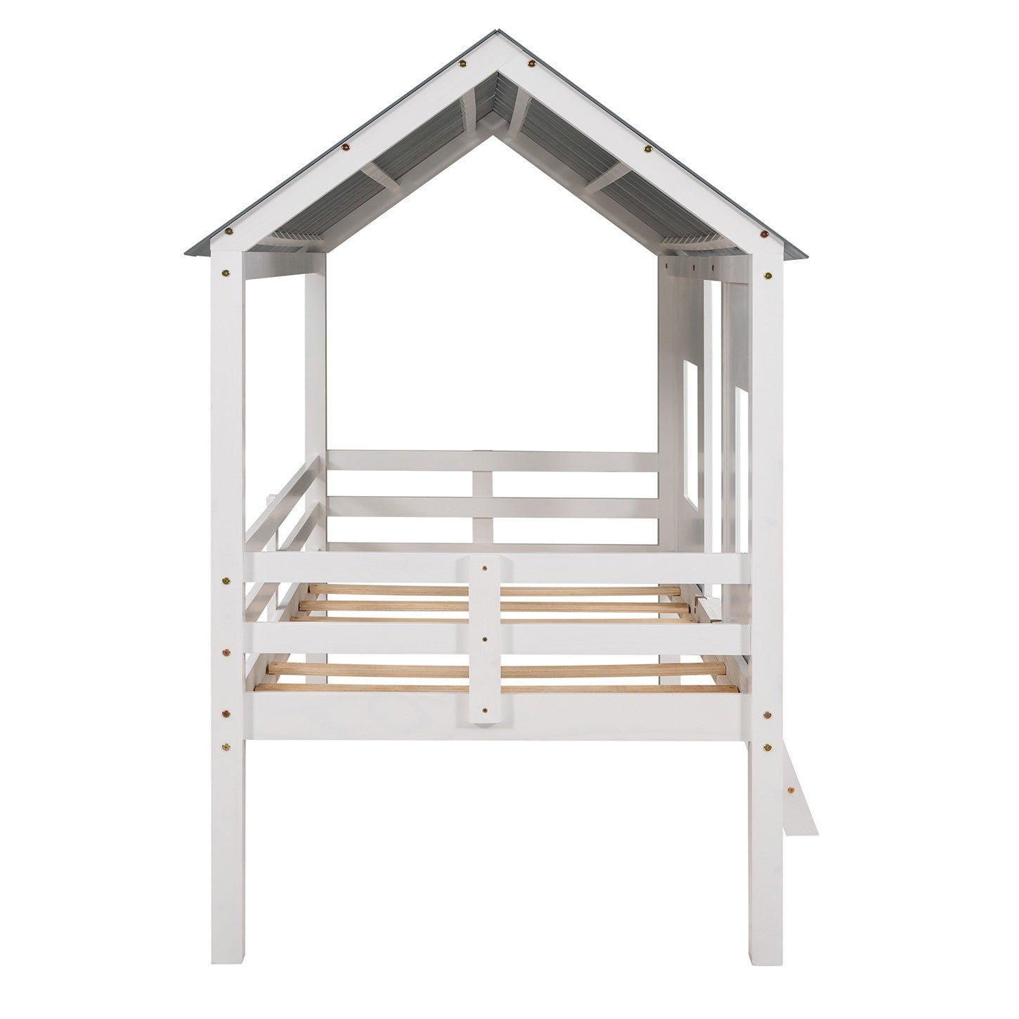 Playhouse with Windows and Roof White Twin Size Low Loft Bed - Montana Home & Kitchen Co.