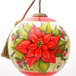 Poinsettia Flower Hand Painted Mouth Blown Glass Ornament - Montana Home & Kitchen Co.