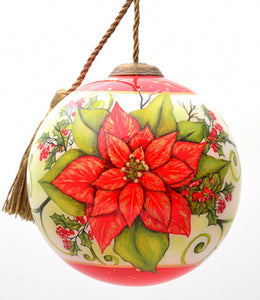 Poinsettia Flower Hand Painted Mouth Blown Glass Ornament - Montana Home & Kitchen Co.