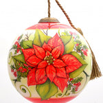 Poinsettia Flower Hand Painted Mouth Blown Glass Ornament - Montana Home & Kitchen Co.