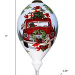 Puppy and Red Truck Christmas Wreath Hand Painted Mouth Blown Glass Ornament - Montana Home & Kitchen Co.