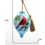 Red Cardinal on Christmas Holly Branches Hand Painted Mouth Blown Glass Ornament - Montana Home & Kitchen Co.