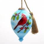 Red Cardinal on Christmas Holly Branches Hand Painted Mouth Blown Glass Ornament - Montana Home & Kitchen Co.