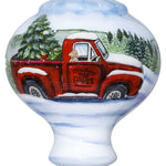 Red Farm Truck with Tree Hand Painted Mouth Blown Glass Ornament - Montana Home & Kitchen Co.