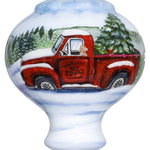 Red Farm Truck with Tree Hand Painted Mouth Blown Glass Ornament - Montana Home & Kitchen Co.