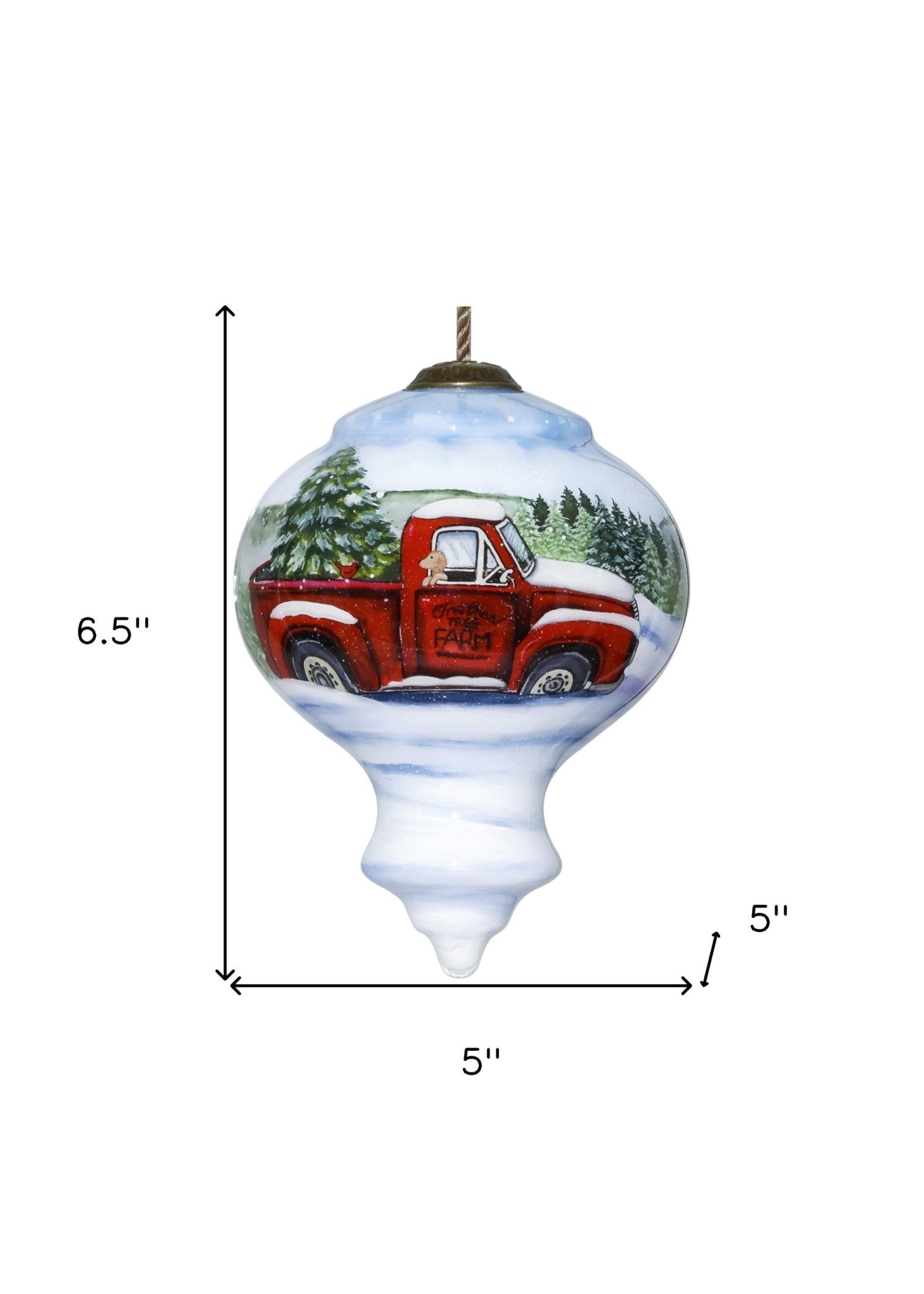 Red Farm Truck with Tree Hand Painted Mouth Blown Glass Ornament - Montana Home & Kitchen Co.