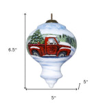 Red Farm Truck with Tree Hand Painted Mouth Blown Glass Ornament - Montana Home & Kitchen Co.