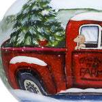 Red Farm Truck with Tree Hand Painted Mouth Blown Glass Ornament - Montana Home & Kitchen Co.