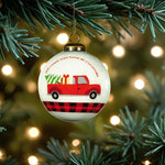 Red Pickup Truck with Presents Hand Painted Mouth Blown Glass Ornament - Montana Home & Kitchen Co.