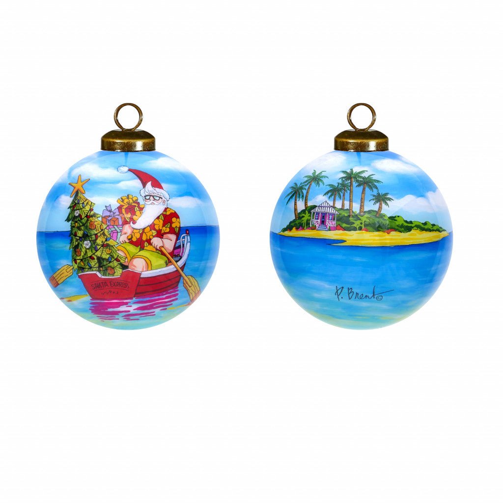 Rowing Santa Express Hand Painted Mouth Blown Glass Ornament - Montana Home & Kitchen Co.