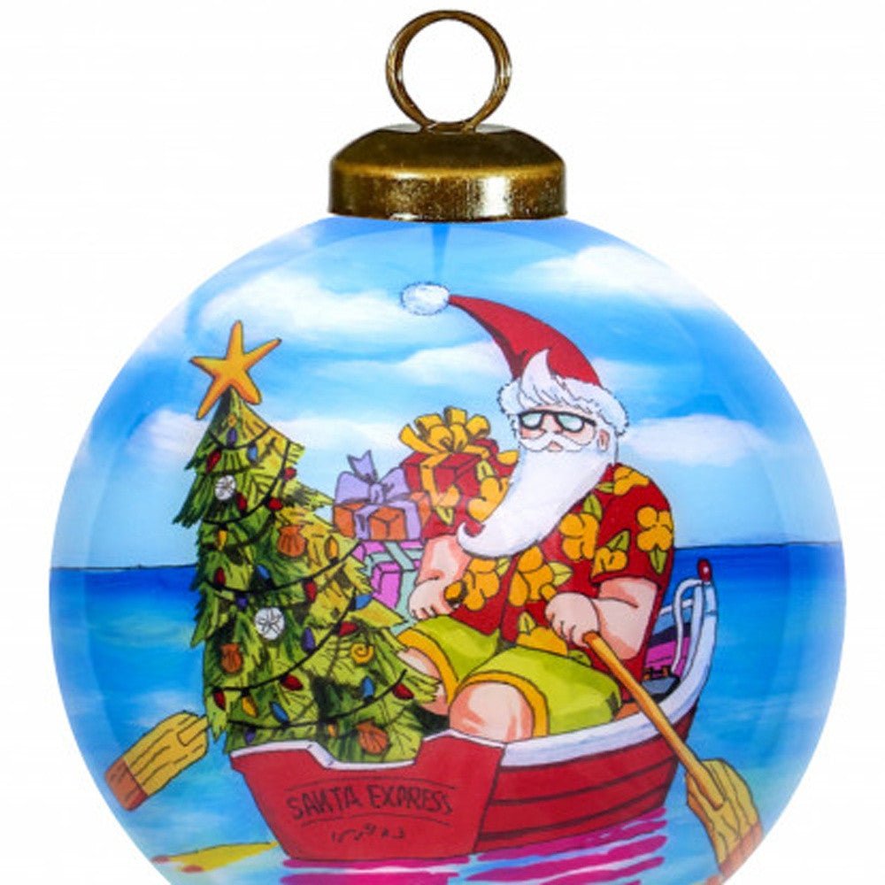 Rowing Santa Express Hand Painted Mouth Blown Glass Ornament - Montana Home & Kitchen Co.