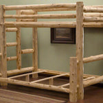 Rustic And Natural Cedar Double And Single Ladder Left Log Bunk Bed - Montana Home & Kitchen Co.