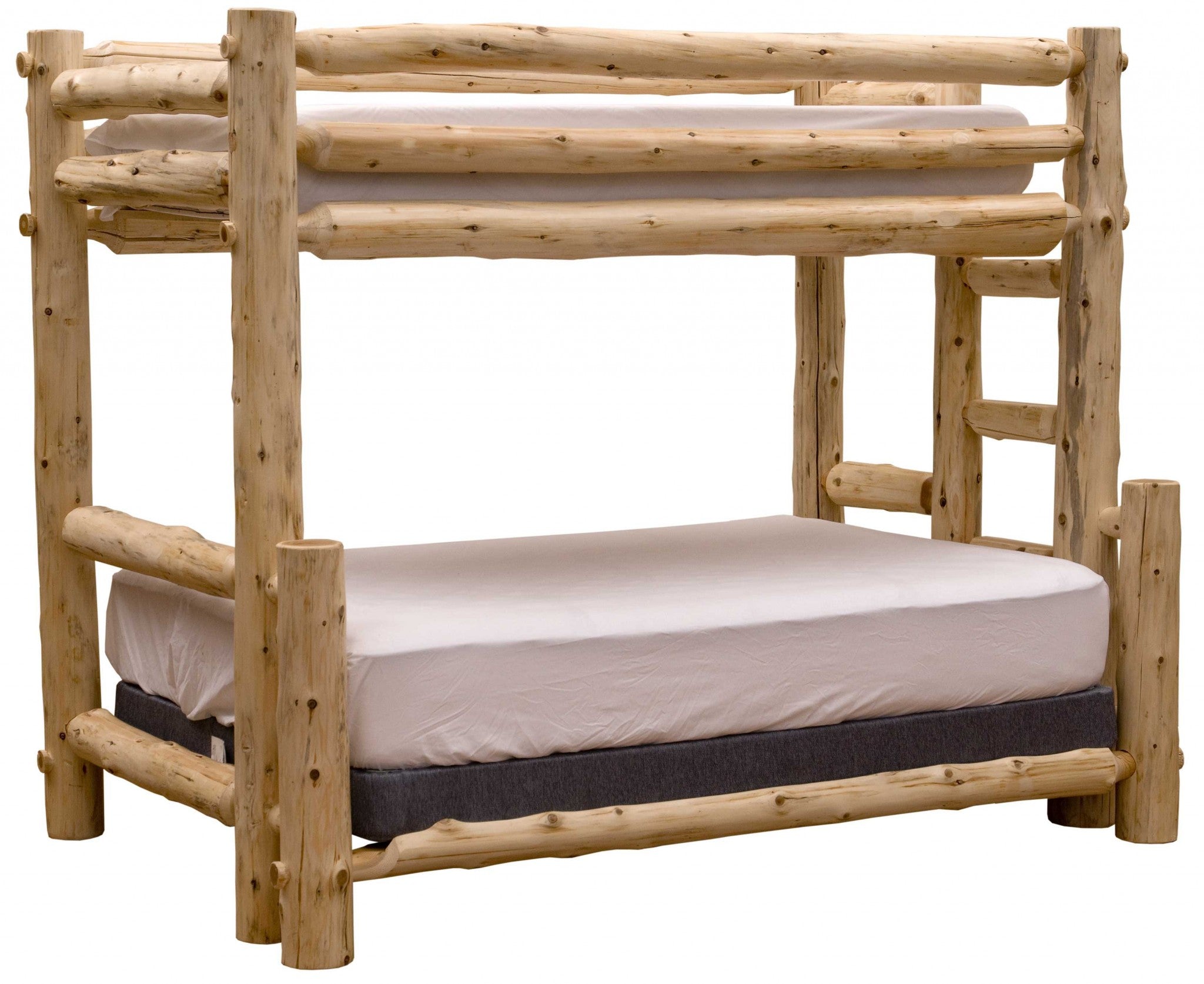 Rustic And Natural Cedar Double And Single Ladder Left Log Bunk Bed - Montana Home & Kitchen Co.