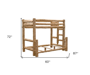 Rustic And Natural Cedar Double And Single Ladder Left Log Bunk Bed - Montana Home & Kitchen Co.