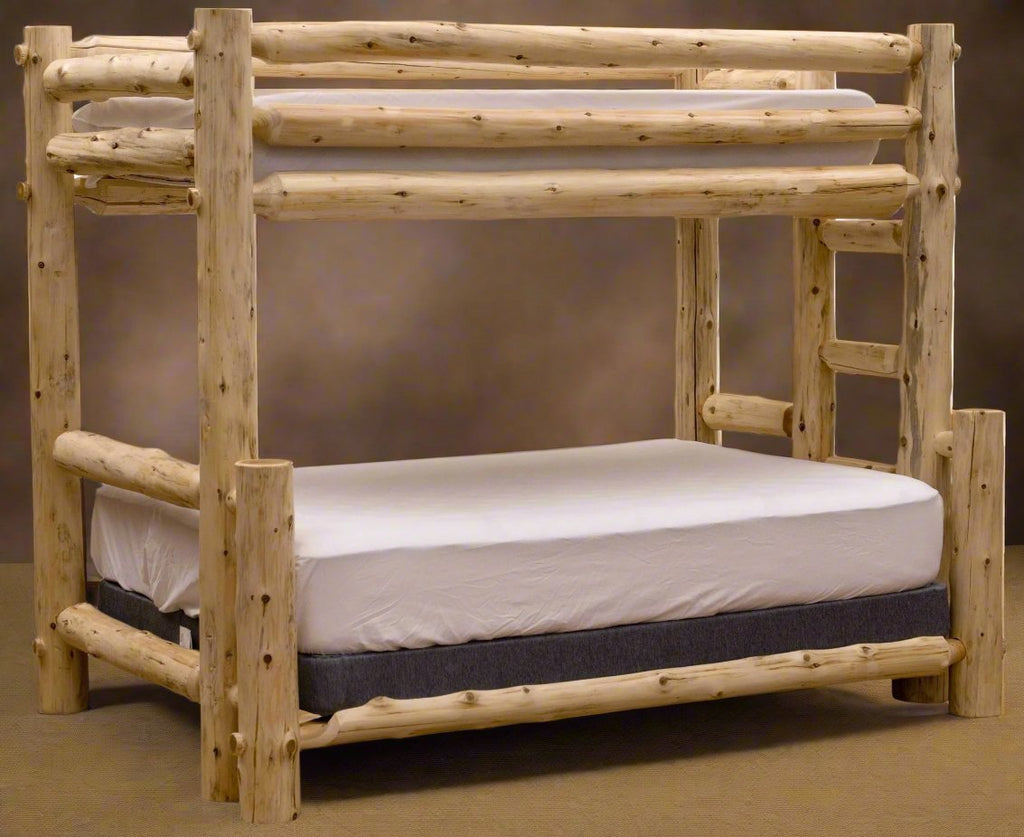 Rustic And Natural Cedar Double And Single Ladder Right Log Bunk Bed - Montana Home & Kitchen Co.