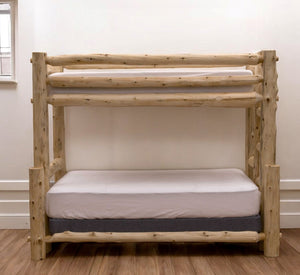 Rustic And Natural Cedar Double And Single Ladder Right Log Bunk Bed - Montana Home & Kitchen Co.