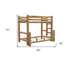 Rustic And Natural Cedar Queen And Single Ladder Left Log Bunk Bed - Montana Home & Kitchen Co.