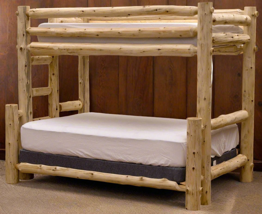 Rustic And Natural Cedar Single Ladder Left Log Bunk Bed - Montana Home & Kitchen Co.