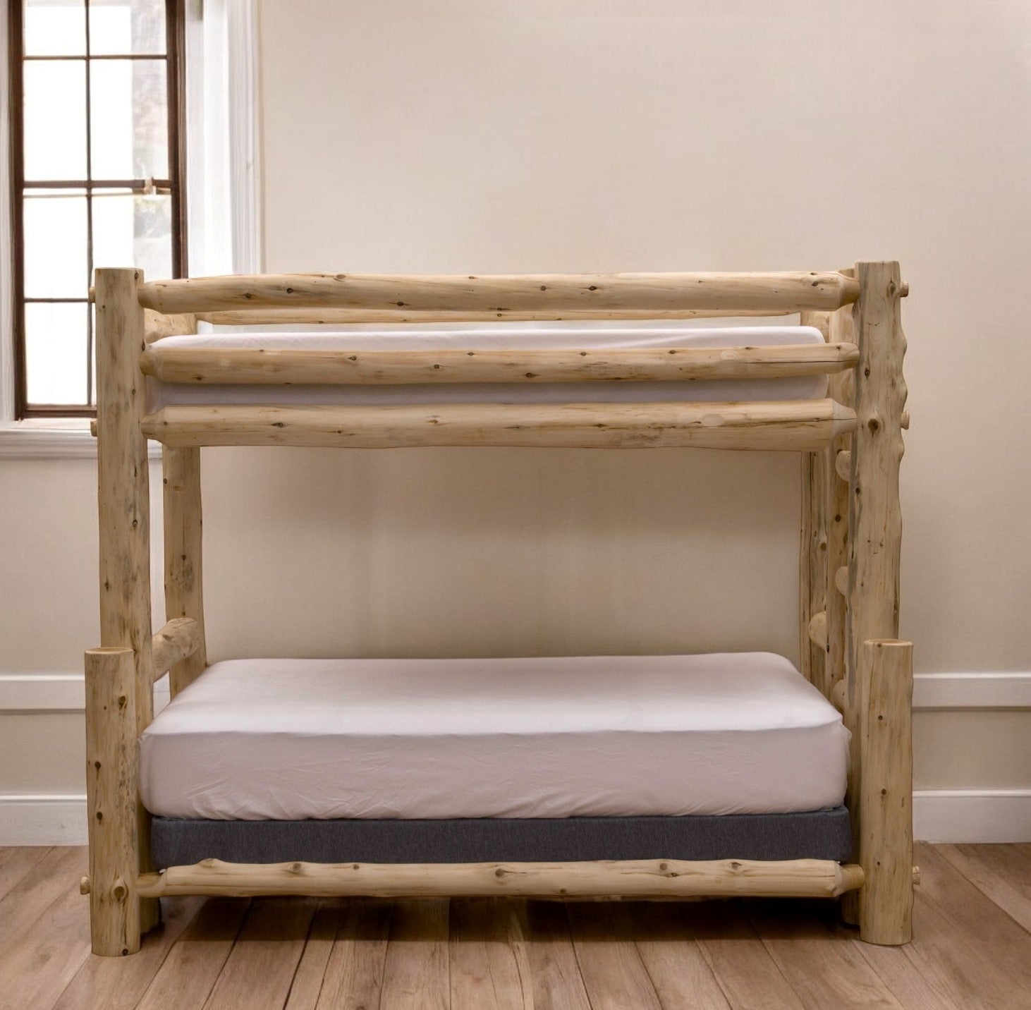 Rustic And Natural Cedar Single Ladder Left Log Bunk Bed - Montana Home & Kitchen Co.