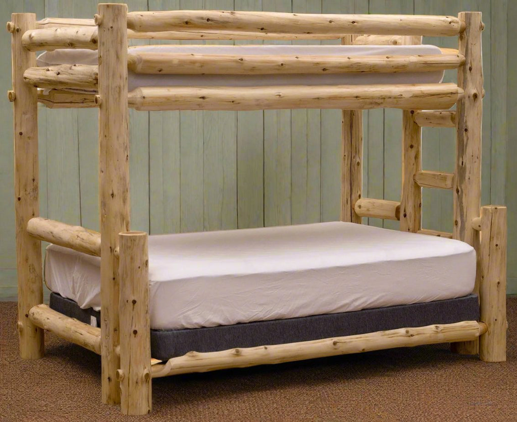 Rustic And Natural Cedar Single Ladder Right Log Bunk Bed - Montana Home & Kitchen Co.