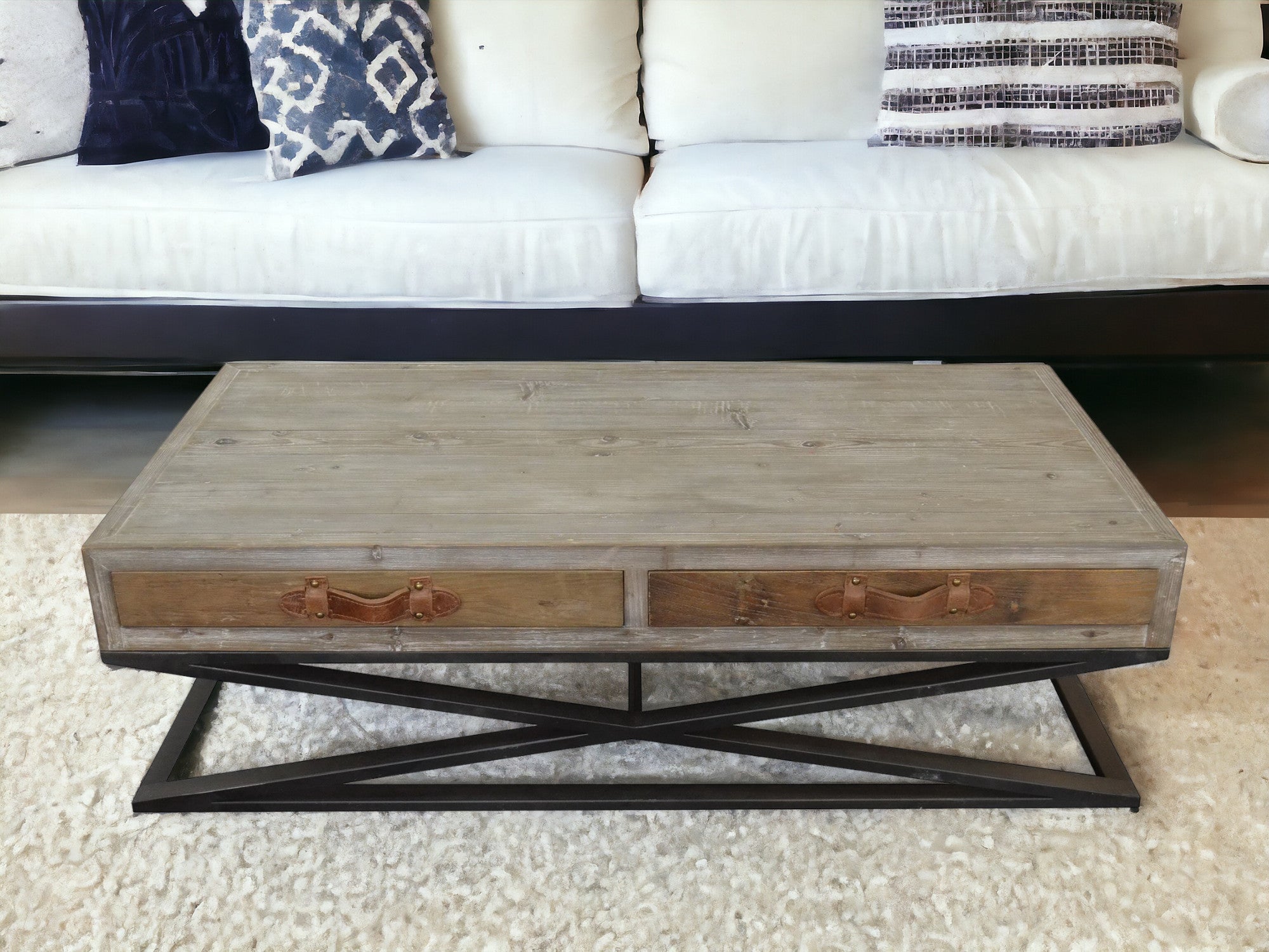 Rustic Handcrafted Natural Wood and Iron Coffee Table - Montana Home & Kitchen Co.