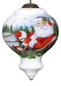 Santa Riding a Sleigh Hand Painted Mouth Blown Glass Ornament - Montana Home & Kitchen Co.