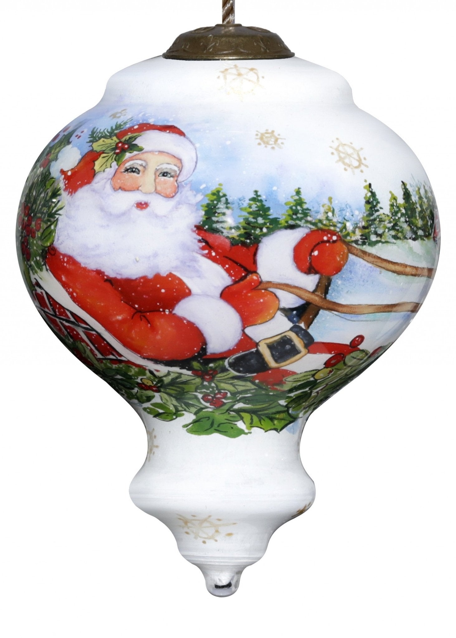 Santa Riding a Sleigh Hand Painted Mouth Blown Glass Ornament - Montana Home & Kitchen Co.