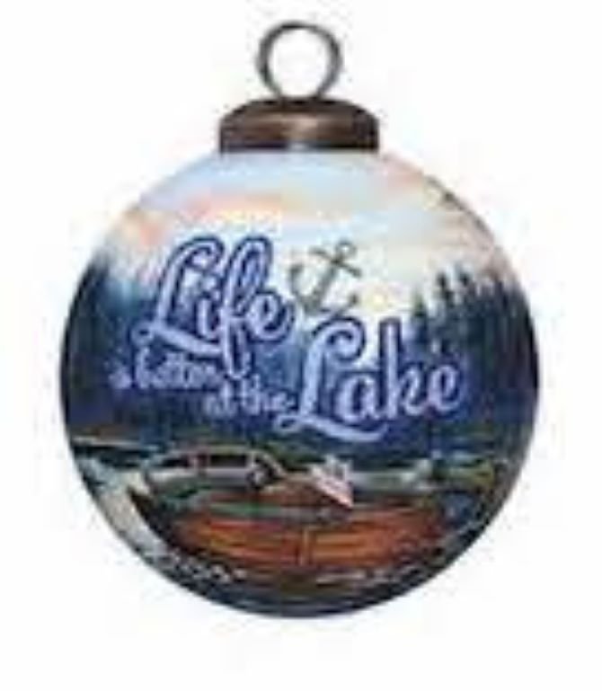 Scenic Life is Better at the Lake Hand Painted Mouth Blown Glass Ornament - Montana Home & Kitchen Co.