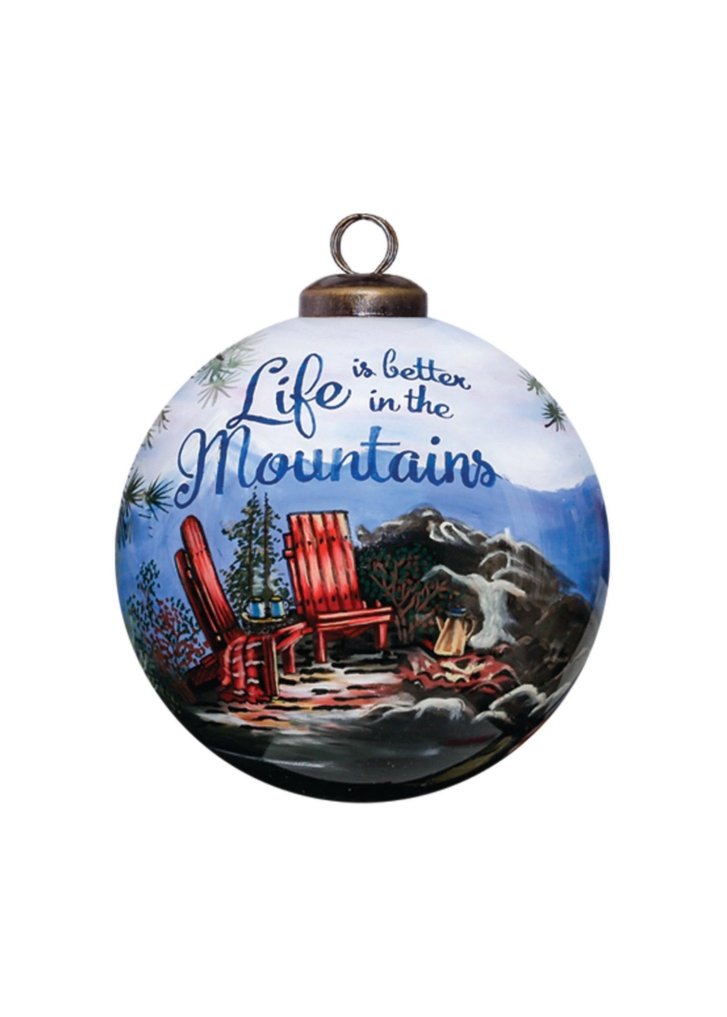 Scenic Life is Better in the Mountains Hand Painted Mouth Blown Glass Ornament - Montana Home & Kitchen Co.