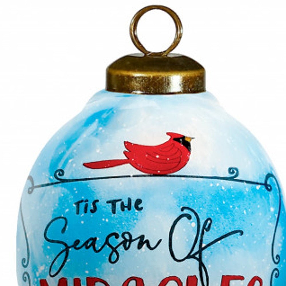 Season of Miracles Wordings Snowman Hand Painted Mouth Blown Glass Ornament - Montana Home & Kitchen Co.