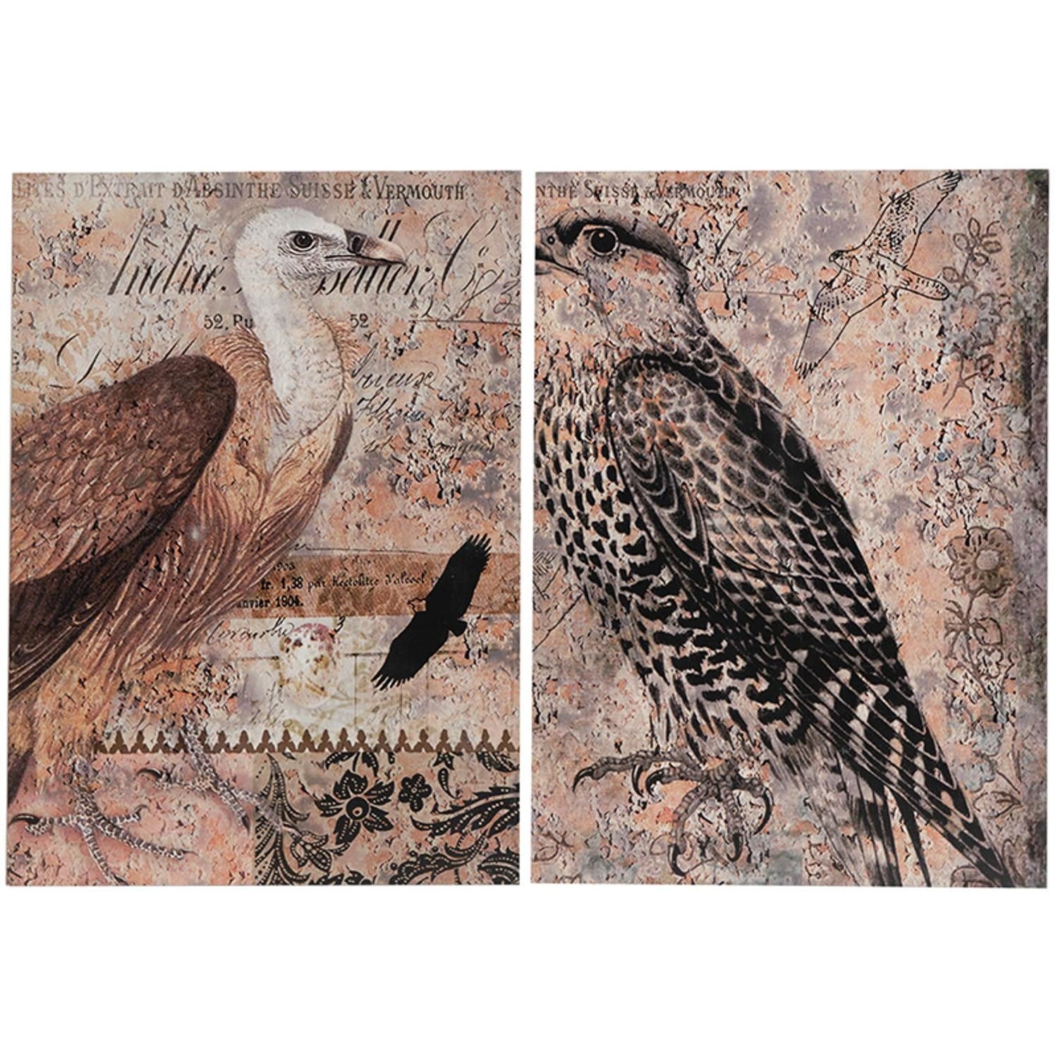 Set of 2 Antique Post Card Birds Wall Art - Montana Home & Kitchen Co.