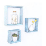 Set Of 3 Square Robins Egg Blue Reclaimed Wood Open Box Shelve - Montana Home & Kitchen Co.