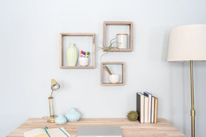 Set Of 3 Square Rustic White Wash Wood Open Box Shelve - Montana Home & Kitchen Co.