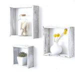 Set Of 3 Square Rustic White Wash Wood Open Box Shelve - Montana Home & Kitchen Co.