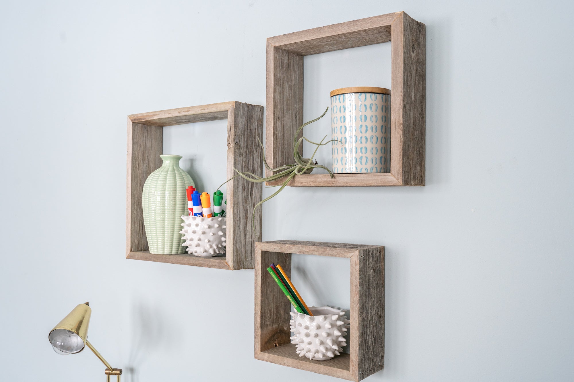 Set Of 3 Square Smoky Black Reclaimed Wood Open Box Shelve - Montana Home & Kitchen Co.