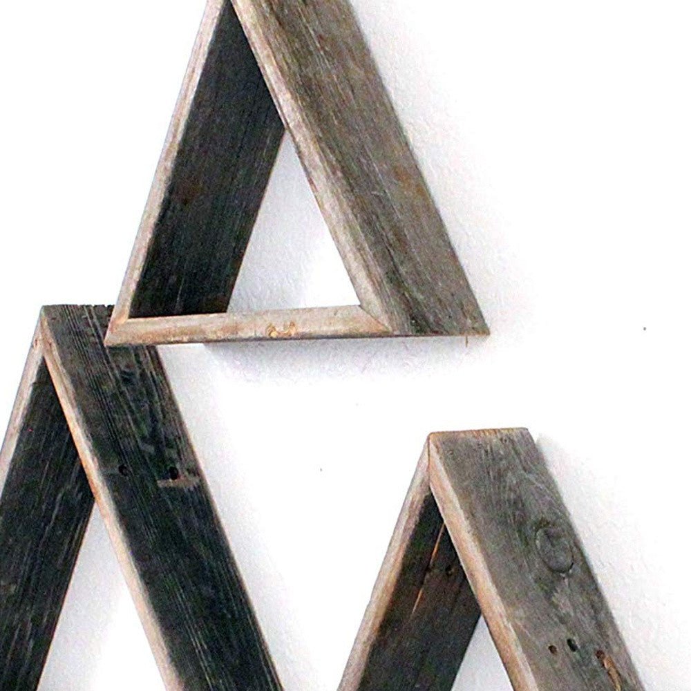 Set Of 3 Triangle Rustic Natural Weathered Grey Wood Open Box Shelve - Montana Home & Kitchen Co.