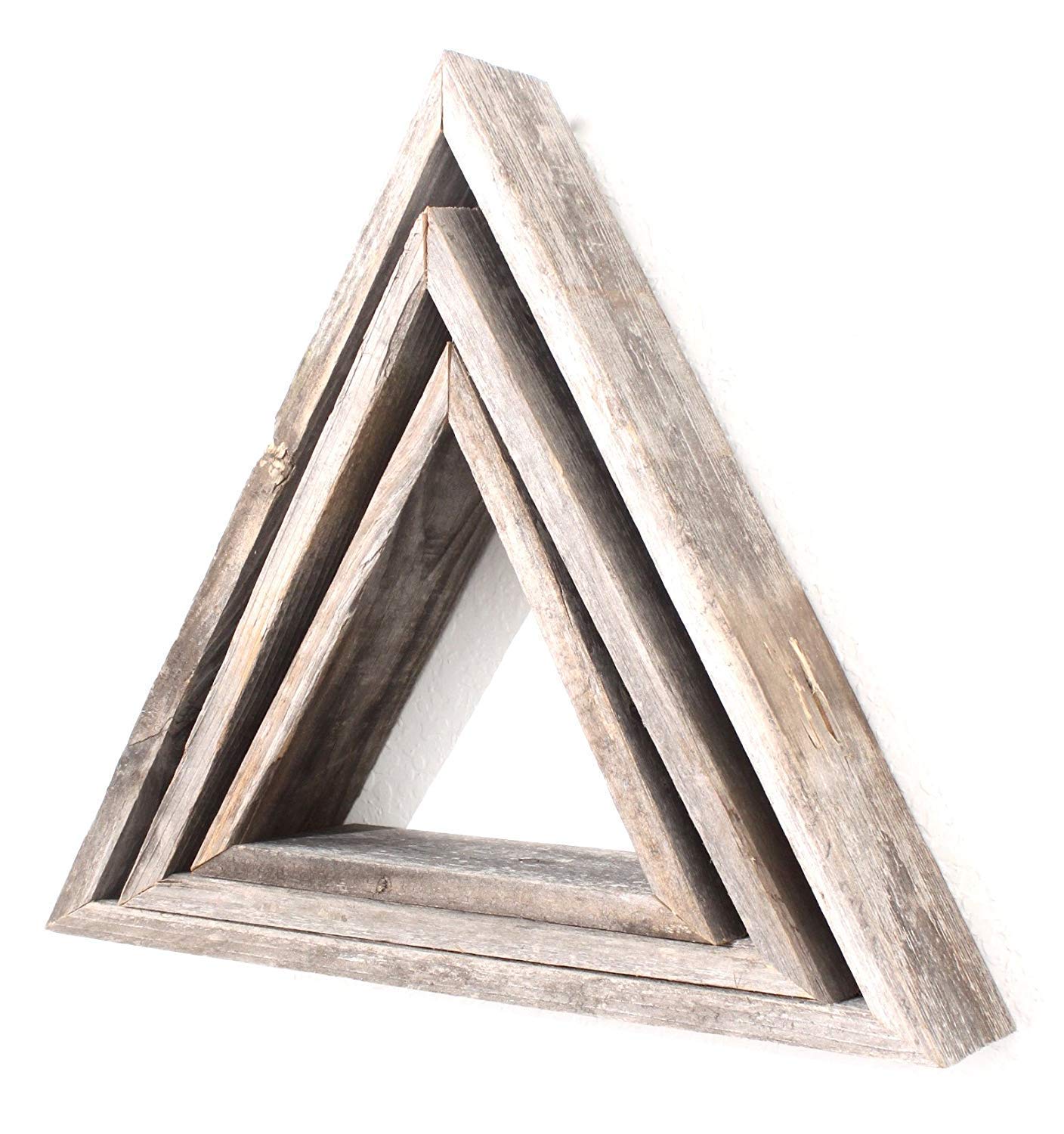 Set Of 3 Triangle Rustic Natural Weathered Grey Wood Open Box Shelve - Montana Home & Kitchen Co.