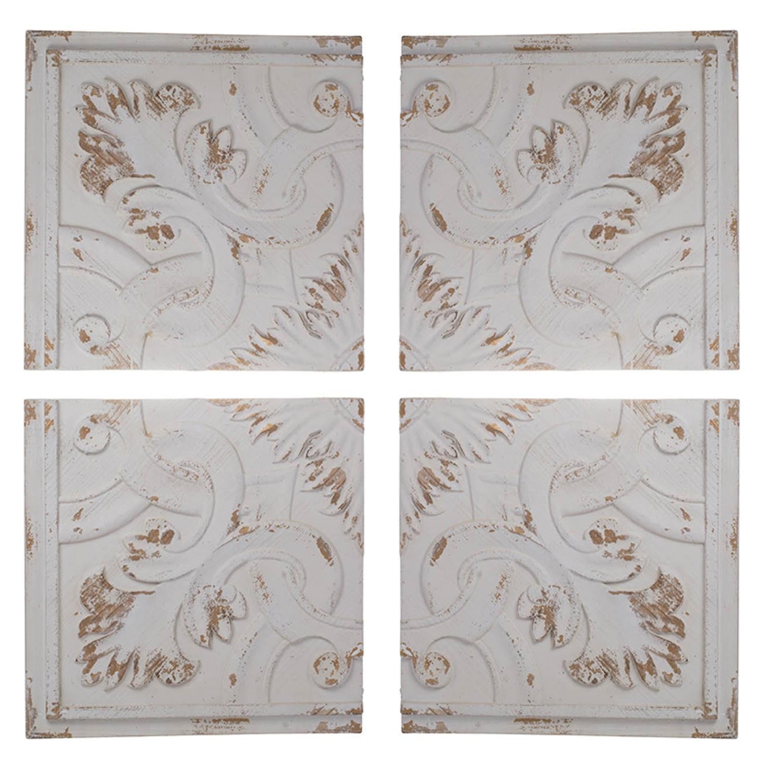 Set of 4 Whitewashed Arabesque Carved Wall Art - Montana Home & Kitchen Co.