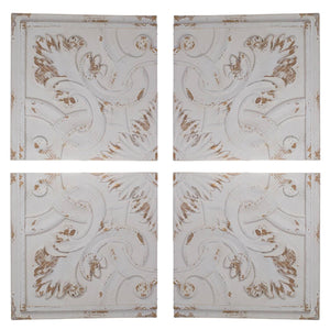 Set of 4 Whitewashed Arabesque Carved Wall Art - Montana Home & Kitchen Co.