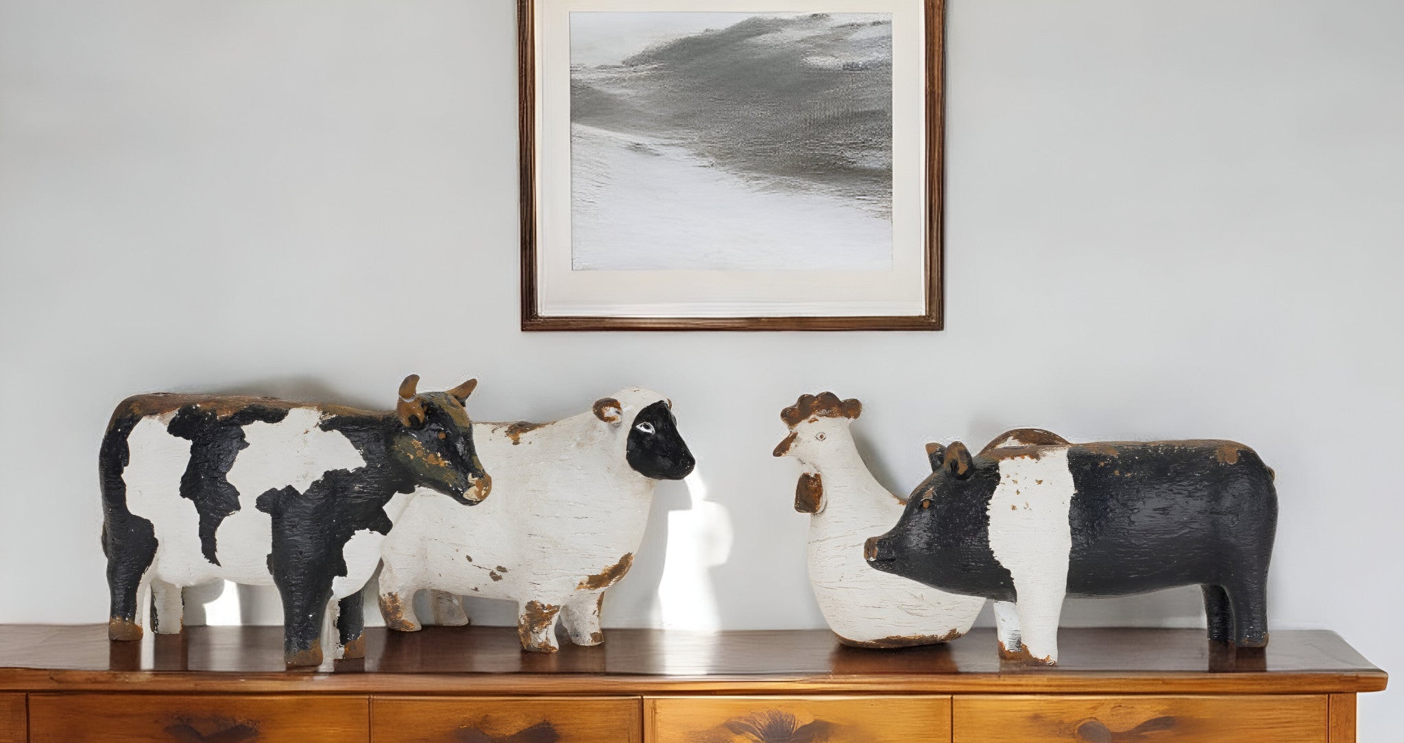 Set of Four Black and White Farm Animal Polyresin Tabletop Candleholders - Montana Home & Kitchen Co.