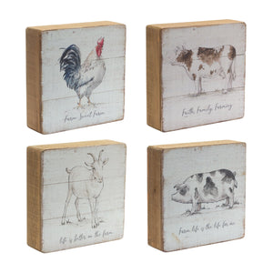 Set Of Four White Solid Wood Farm Animals Wall Decor - Montana Home & Kitchen Co.