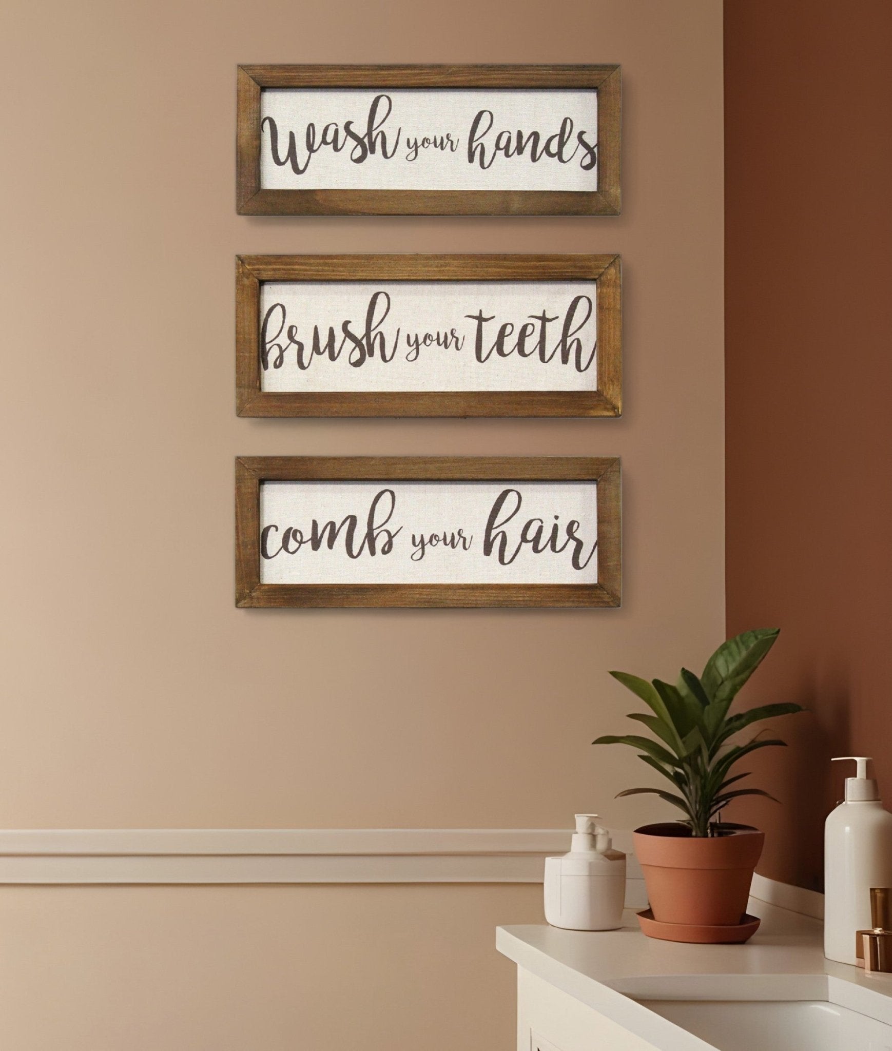 Set Of Three Bathroom Rules Wood Framed Wall Art - Montana Home & Kitchen Co.