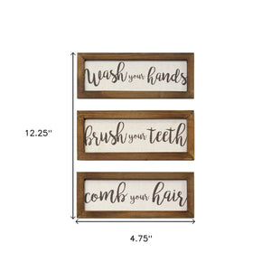 Set Of Three Bathroom Rules Wood Framed Wall Art - Montana Home & Kitchen Co.