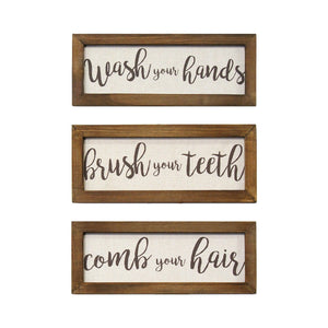 Set Of Three Bathroom Rules Wood Framed Wall Art - Montana Home & Kitchen Co.