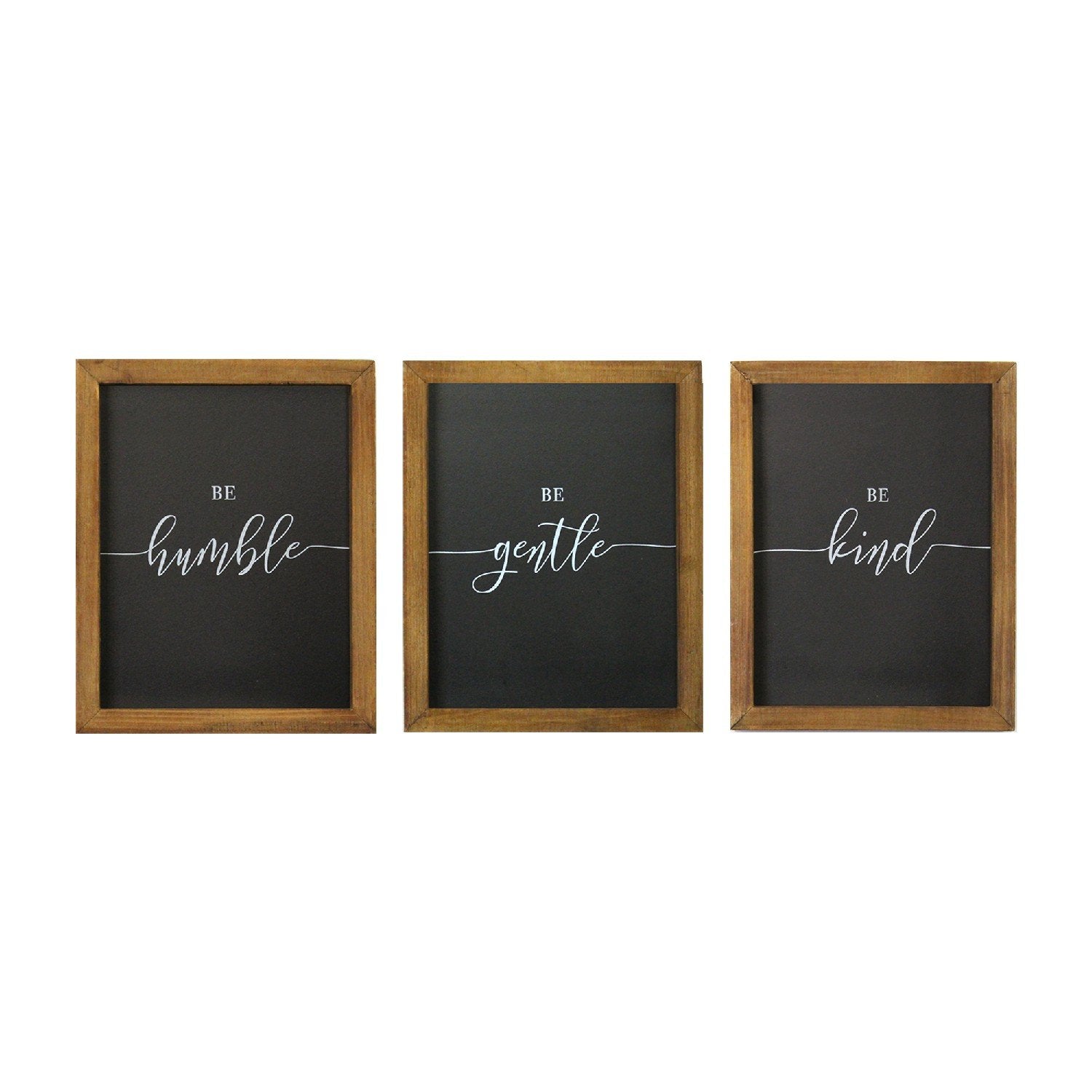 Set of Three Be Kind Be Gentle Be Humble Brown Wood Frame Wall Decor - Montana Home & Kitchen Co.