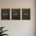 Set of Three Be Kind Be Gentle Be Humble Brown Wood Frame Wall Decor - Montana Home & Kitchen Co.