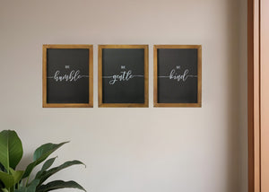 Set of Three Be Kind Be Gentle Be Humble Brown Wood Frame Wall Decor - Montana Home & Kitchen Co.