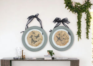 Set of Two 10" X 10" Green and Ivory Butterfly Wall Decor - Montana Home & Kitchen Co.