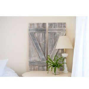 Set Of Two Rustic Weathered Grey Wood Decorative Window Shutters - Montana Home & Kitchen Co.