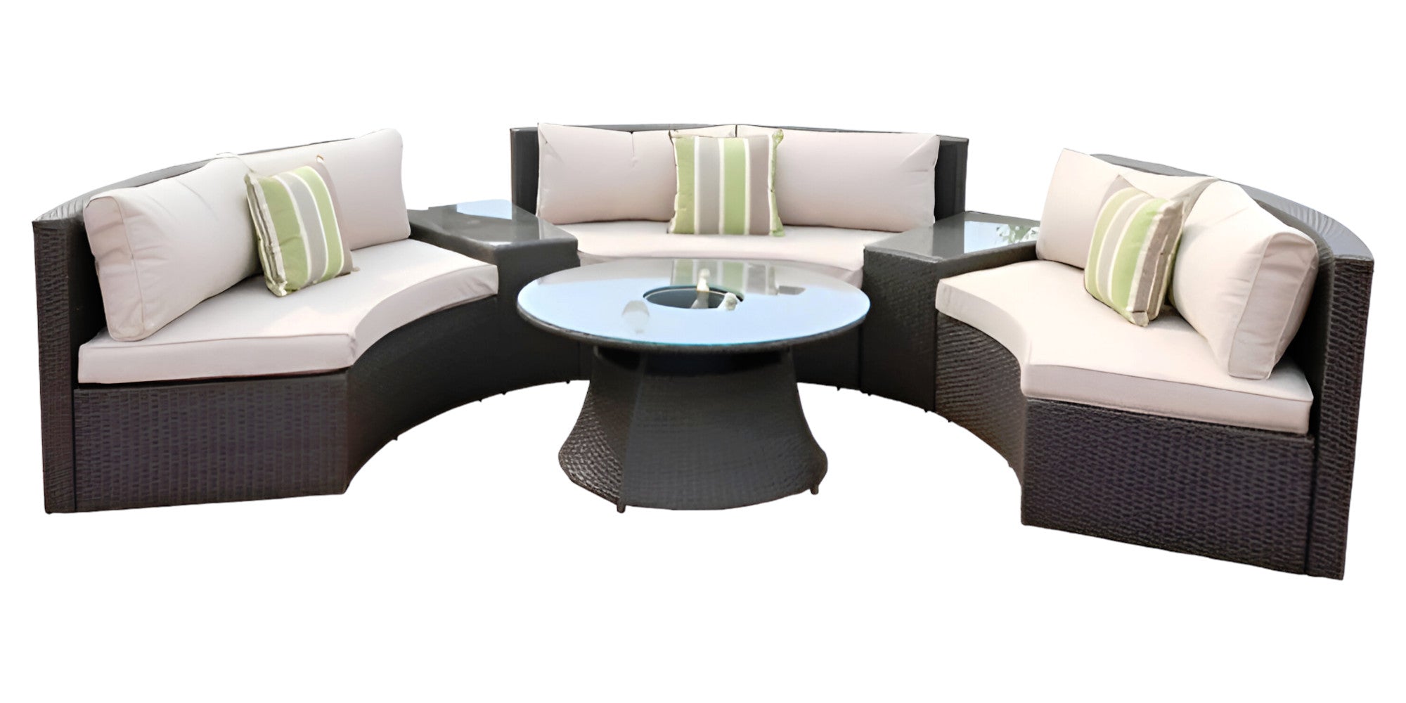 Six Piece Outdoor Black Wicker Sectional Seating Group with Beige Cushions - Montana Home & Kitchen Co.